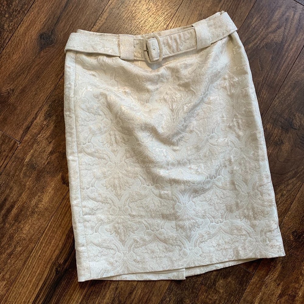 Ann Taylor Ivory Belted Jaquard Pencil Skirt 4